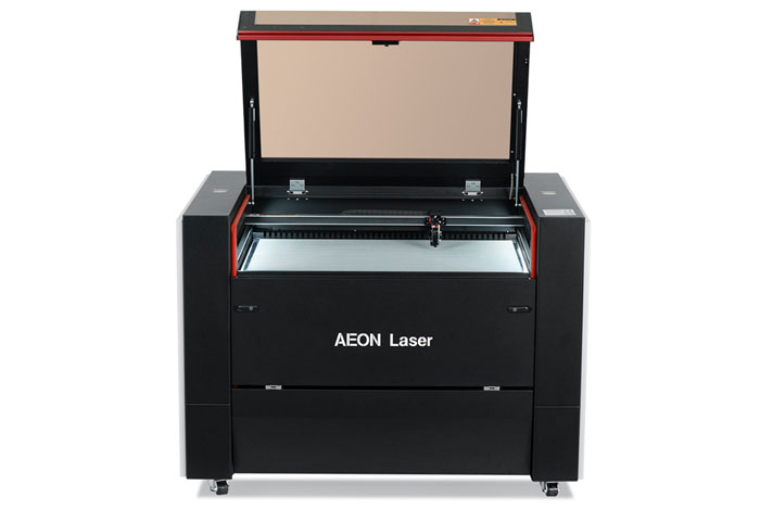Aeon Nova10 S 女明星跪成一排伺候主人  Professional CO2 Laser Cutter and Engraver front overhead view with lid open