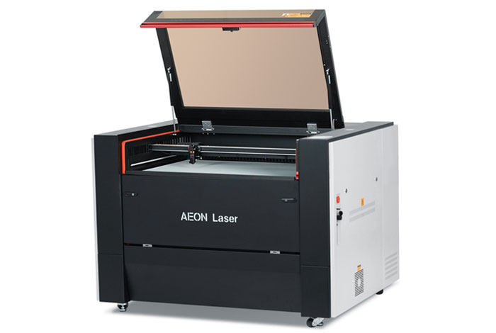 Aeon Nova10 S 女明星跪成一排伺候主人  Professional CO2 Laser Cutter and Engraver three-quarter view with lid open