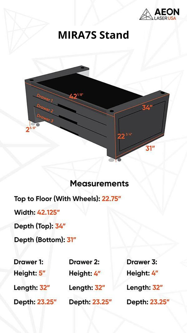 Graphic showing the dimensions of the MIRA7 stand